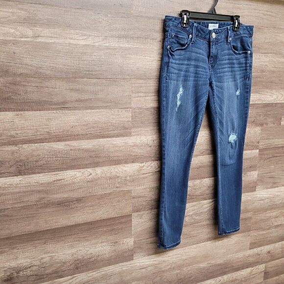 Express Skinny Jeans Blue Medium Wash Womens Size 4‎ Distressed Denim Stretch - Picture 4 of 13